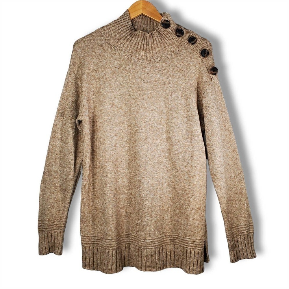 Anthropologie Margarita Sweater Tunic Side Button Pullover Sweater Tan Size XS